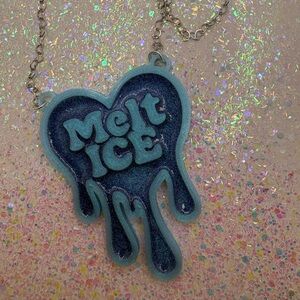 Blue Glitter Melting Heart Melt ICE Statement Necklace